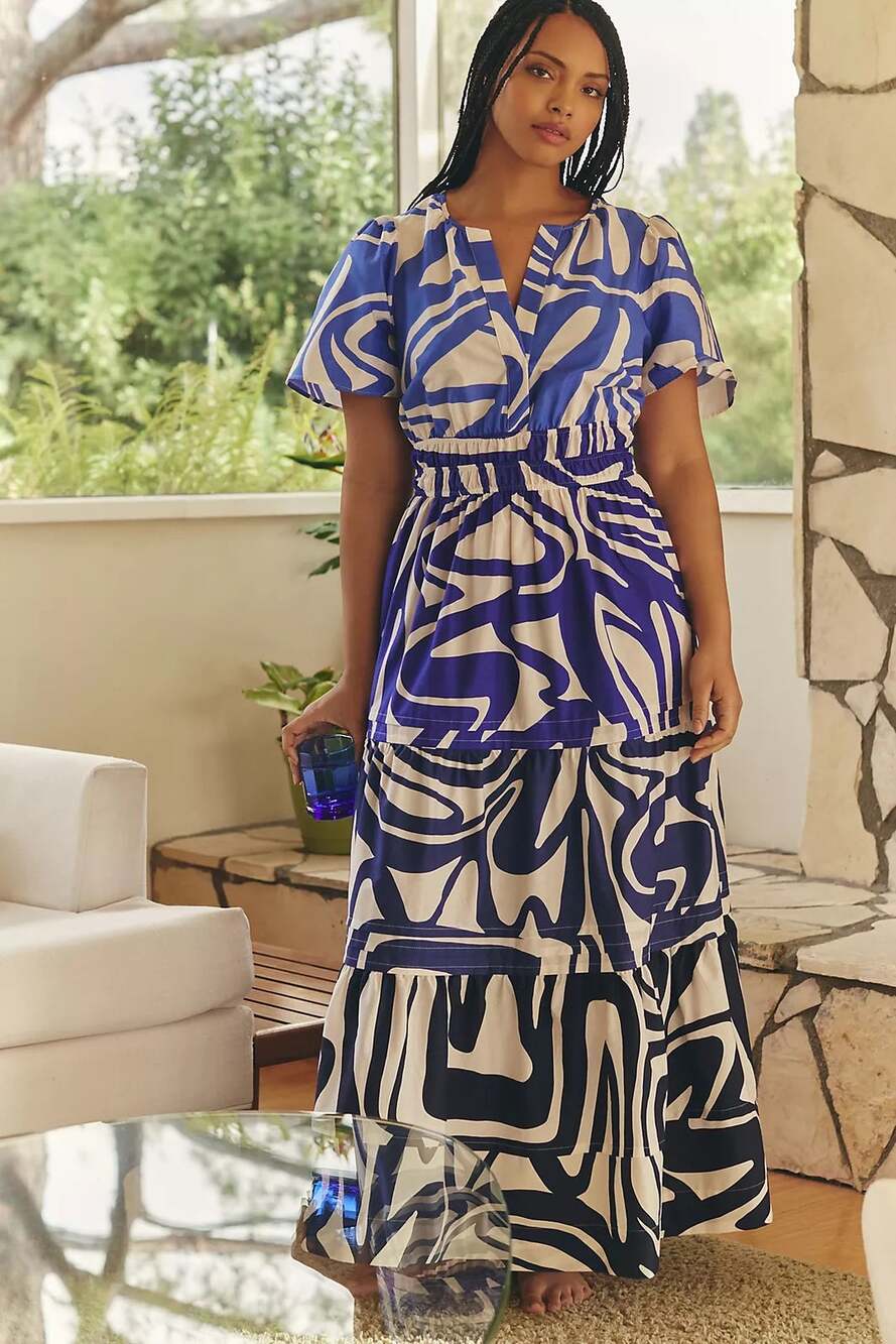 nwt by ANTHRPOLOGIE sz 1X Somerset Maxi Dress: Slate Motif